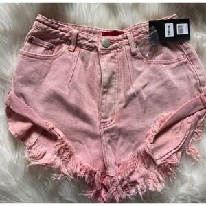 NWT Signature 8 Pink Denim Jean Cut-Off Shorts Hi-Rise Stonewashed Buttonfly Med